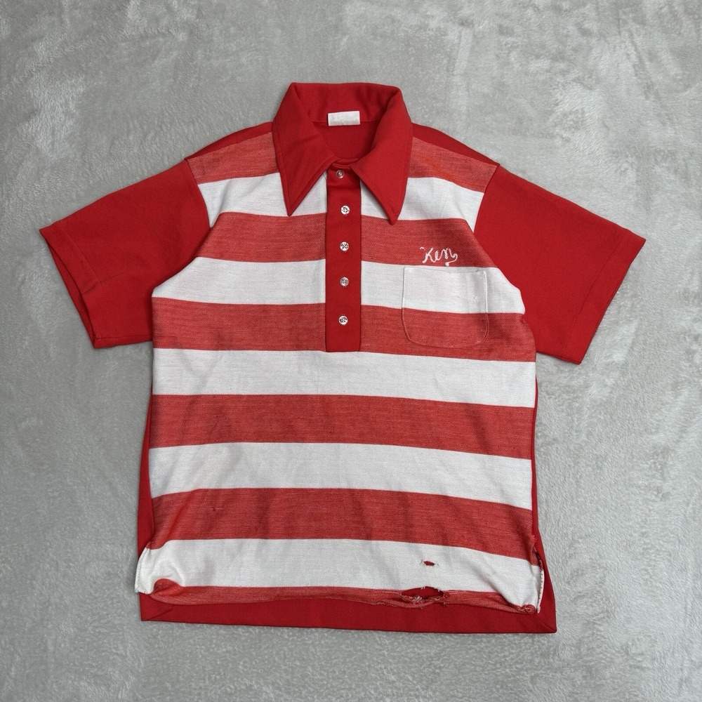 Vintage 70s King Louie Mens Striped Bowling Polo Button Up Size‎ Medium Preowned